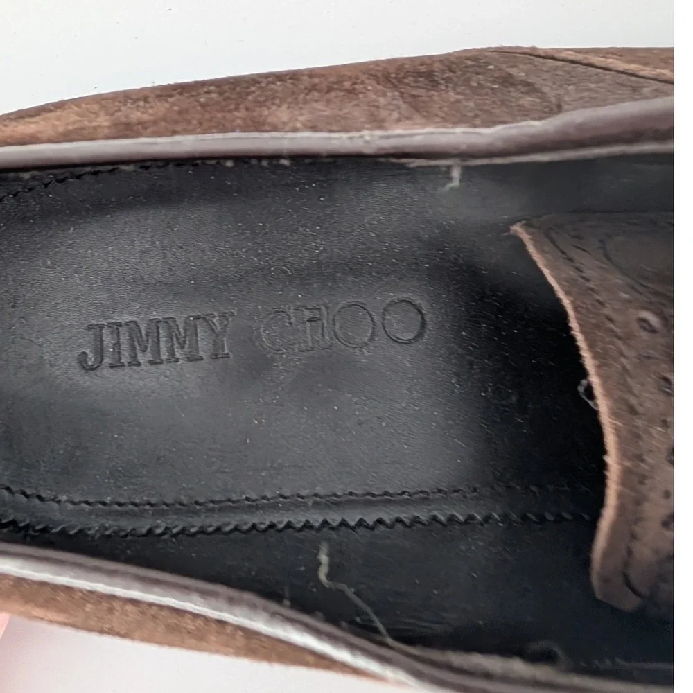 Jimmy Choo Suede Derby Shoes Mens 46 Brown Blue Cap Toe Made in Italy‎ Luxury